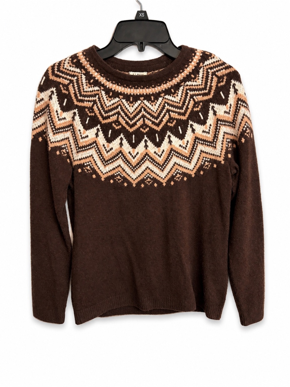 LL Bean 100% Cashmere Sweater Womens S Fair Isle Crew Preppy Gorpcore Brown